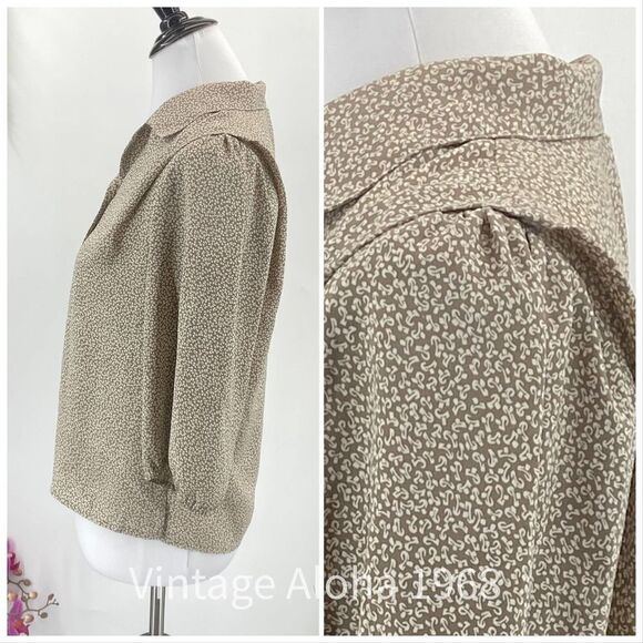 Vintage Liberty House Blouse 1980's Tan & White Floral - Picture 4 of 8